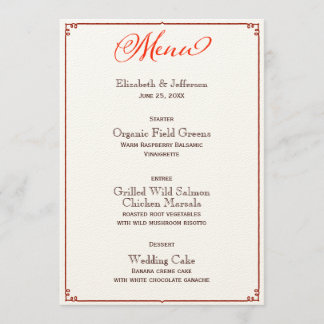 Fall Colours Calligraphy Script Wedding Menu Card