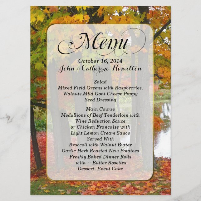 Fall Colours Custom Wedding Menu (Front)