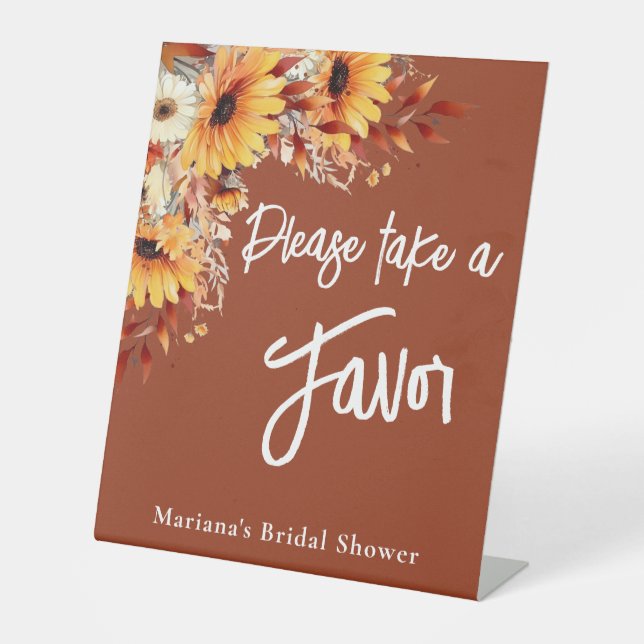 Fall Colours Flowers Floral Terracotta Favour Pedestal Sign (Front)