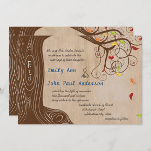 Fall Colours Forest Initials in Tree Wedding Invit Invitation