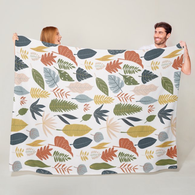 Fall colours leaf Colourful orange blue white tren Fleece Blanket (In Situ)