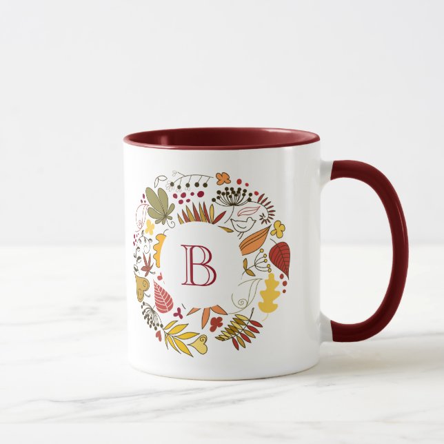 Fall Colours Leafs Circle Illustration Mug (Right)