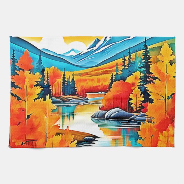 Fall Colours Mountain View Tea Towel (Horizontal)
