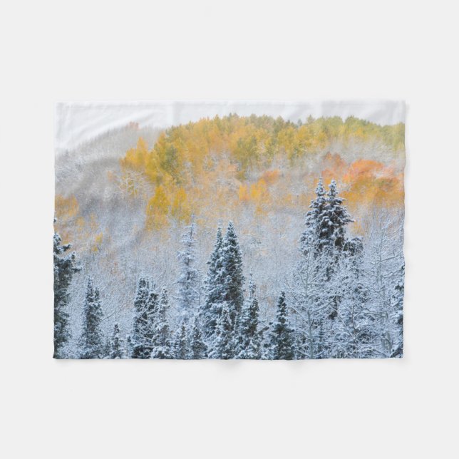 Fall Colours of Aspens & Fresh Snow Keebler Pass Fleece Blanket (Front (Horizontal))