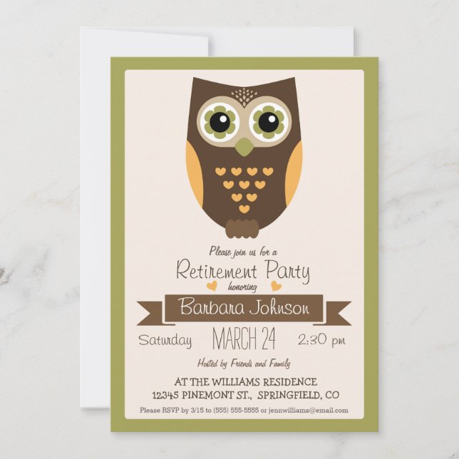 Fall Colours Owl, Retirement Party Invitation (Front)