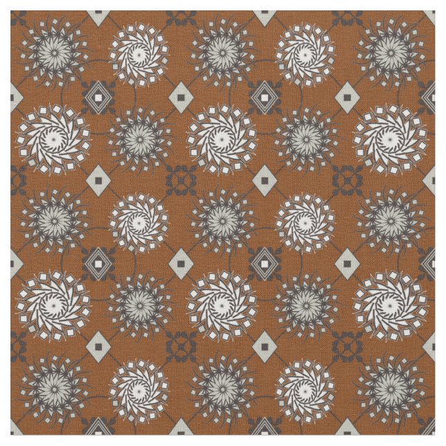 Fall Colours Rust Brown and Grey Circle Pattern Fabric (Close Up)