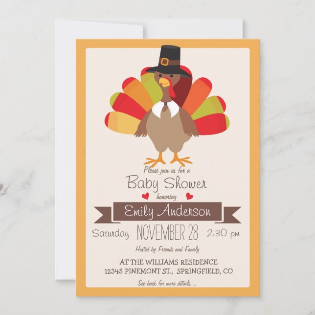 Fall Colours Thanksgiving Turkey Baby Shower Invit Invitation (Front)