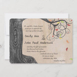 Fall Colours Tree on Brown Paper Wedding Invite