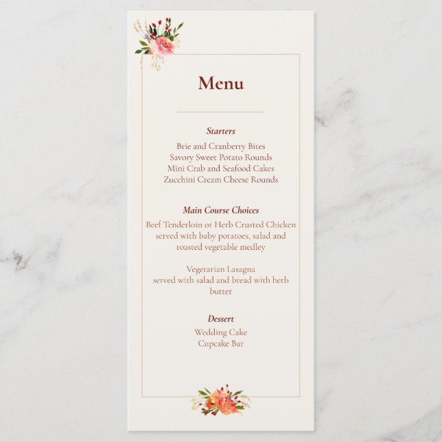 Fall Colours Watercolor Floral Menu (Front)