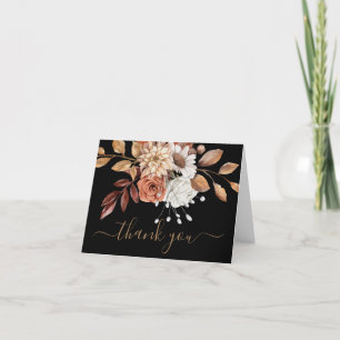 Fall Colours Watercolor Floral on Black Thank You Card