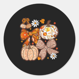 Fall Coquette Bow Fall Pumpkin Thanksgiving Women Classic Round Sticker