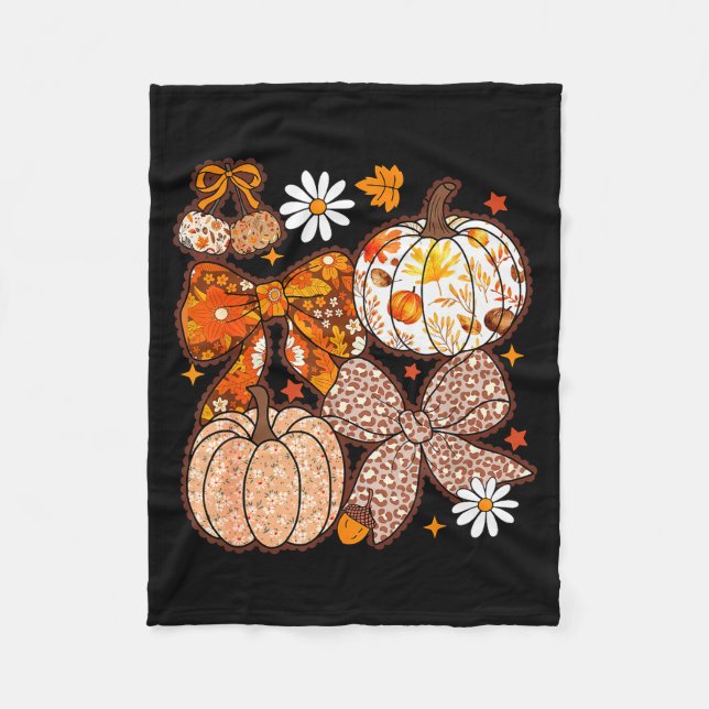 Fall Coquette Bow Fall Pumpkin Thanksgiving Women  Fleece Blanket (Front)