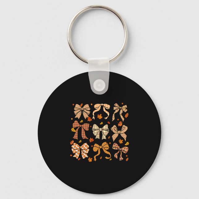 Fall Coquette Bow Fall Pumpkin Thanksgiving Women  Key Ring (Front)