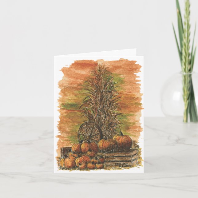 Fall Corn and Pumpkins Blank Card (Front)