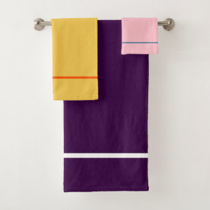 Fall Corn Pink Yellow Purple Geometric Stripes Bath Towel Set