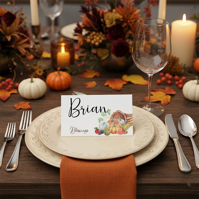 Fall cornucopia custom place card (Creator Uploaded)