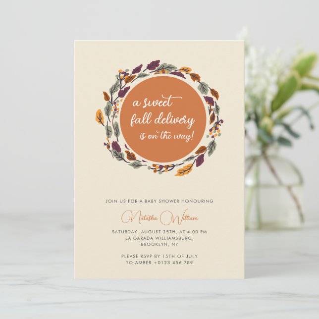 Fall Cottage core Boho Leaves Baby Shower  Invitation (Standing Front)