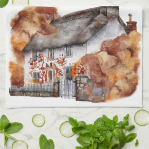 Fall Cottage Orange Brown Home  Tea Towel