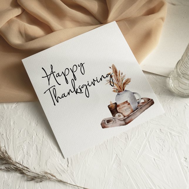 Fall Cottage Pampas Floral Happy Thanksgiving card (Creator Uploaded)