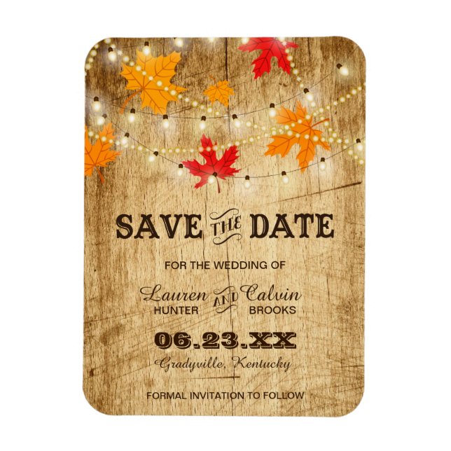 Fall Country Wedding Save the Date with Lights Magnet (Vertical)