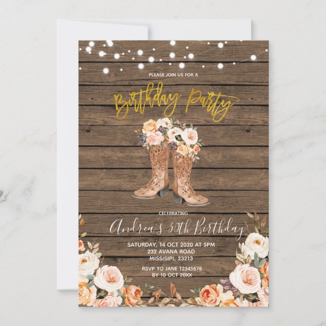 Fall Country Western Boots Birthday party Invitation (Front)