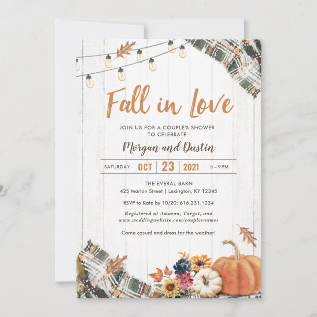 Fall Couples Shower Invitation - Fall in Love (Front)