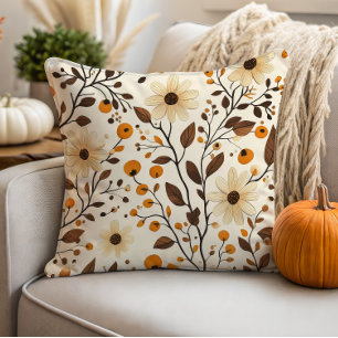 Fall Cream Daisy Floral Cushion