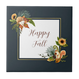 Fall critters and nature with customisable text ceramic tile