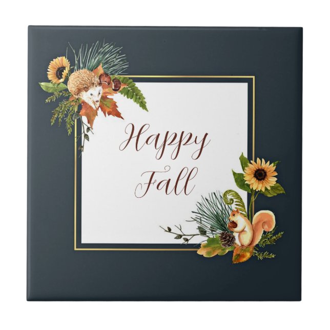 Fall critters and nature with customisable text  ceramic tile (Front)