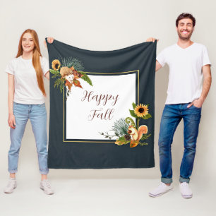 Fall critters and nature with customisable text fleece blanket