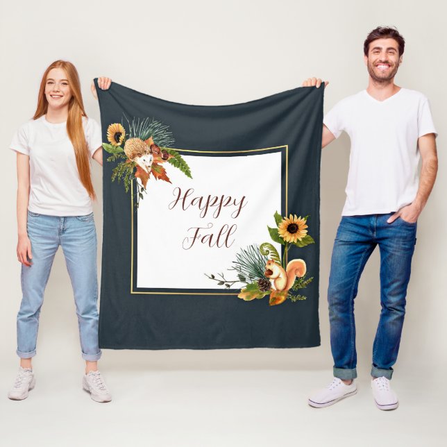 Fall critters and nature with customisable text  fleece blanket (In Situ)