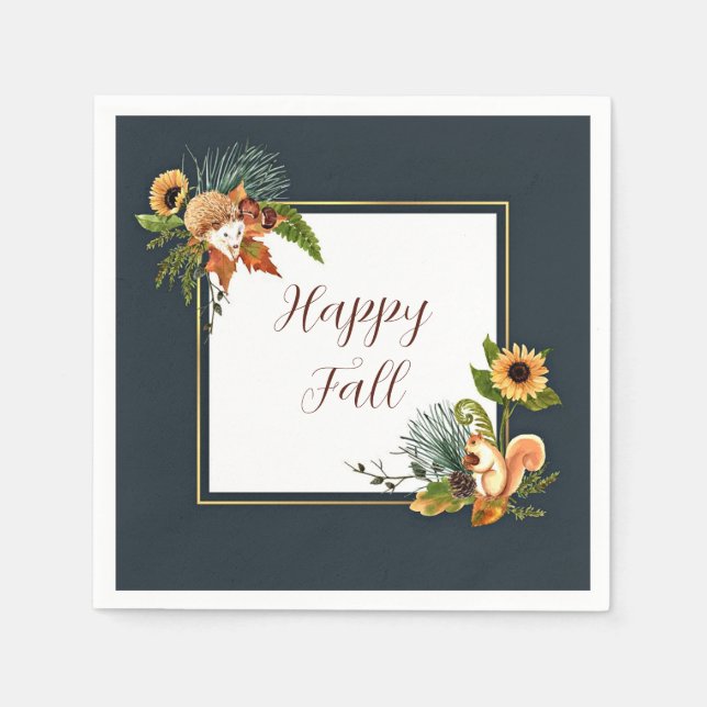 Fall critters and nature with customisable text napkin (Front)