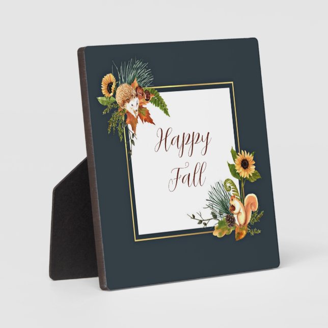 Fall critters and nature with customisable text  plaque (Front)