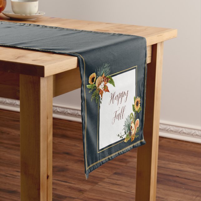 Fall critters and nature with customisable text  s short table runner (In Situ)