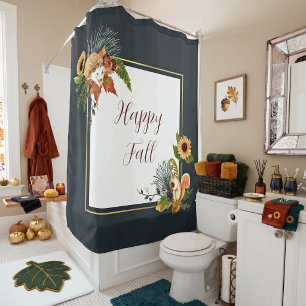 Fall critters and nature with customisable text shower curtain