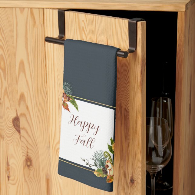 Fall critters and nature with customisable text  tea towel (Thirds Fold)