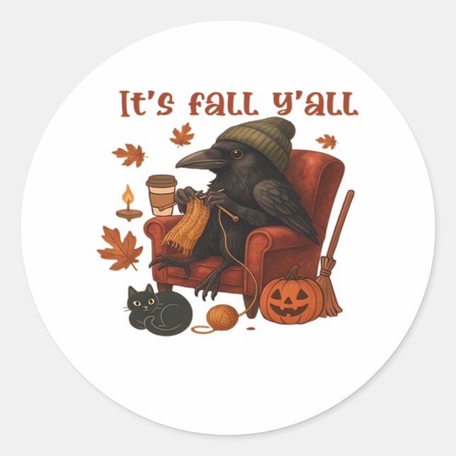 Fall Crow – It’s Fall Y’all Art Classic Round Sticker (Front)