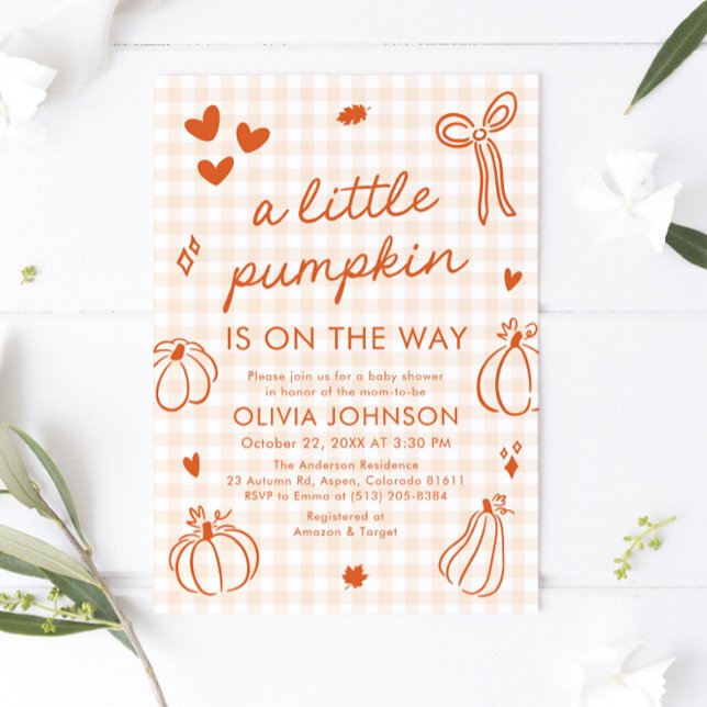 Fall Cute Hand Drawn A Little Pumpkin Baby Shower Invitation (Fall Cute Hand Drawn A Little Pumpkin Baby Shower Invitation)