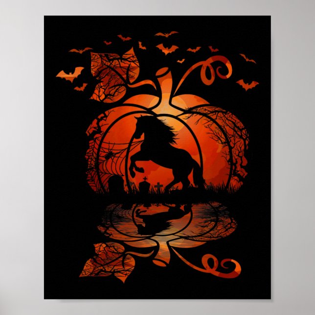 Fall Cute Horse In The Pumpkin Fun Halloween Autum Poster (Front)