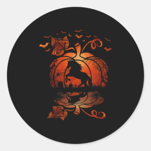 Fall Cute Horse In The Pumpkin Funny Halloween Aut Classic Round Sticker