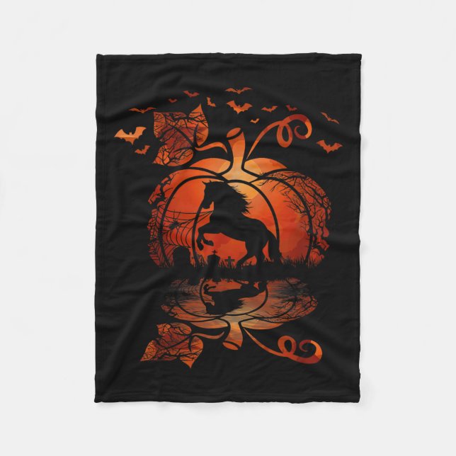 Fall Cute Horse In The Pumpkin Funny Halloween Aut Fleece Blanket (Front)