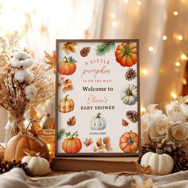 Fall Cute Little Pumpkin baby shower welcome Poster (Fall Cute Little Pumpkin baby shower welcome Poster)
