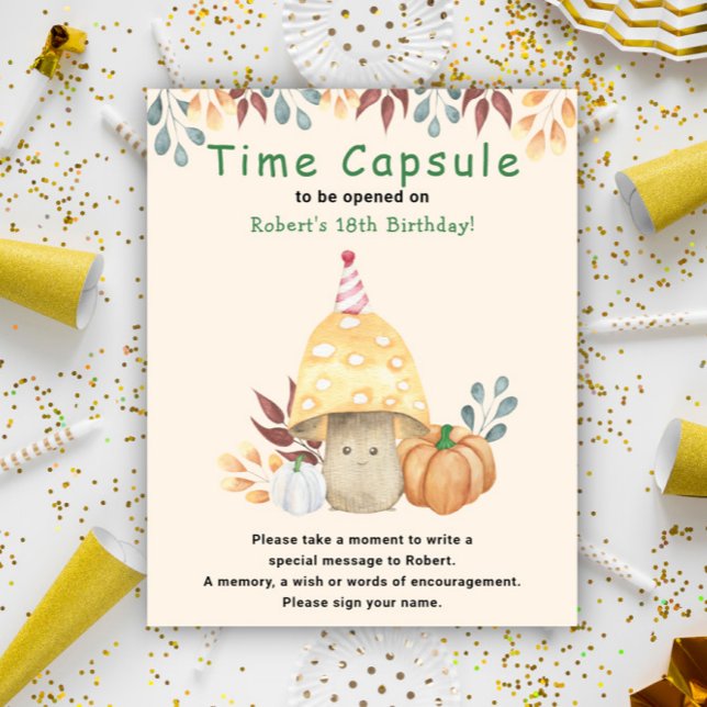 Fall cute mushroom Time Capsule 1st birthday Poster (Creator Uploaded)