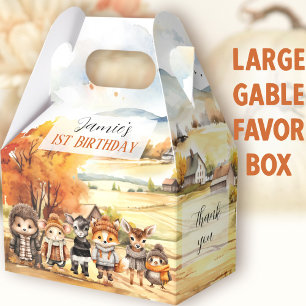 Fall Cute Woodland Animals Birthday Large Gable Favour Box
