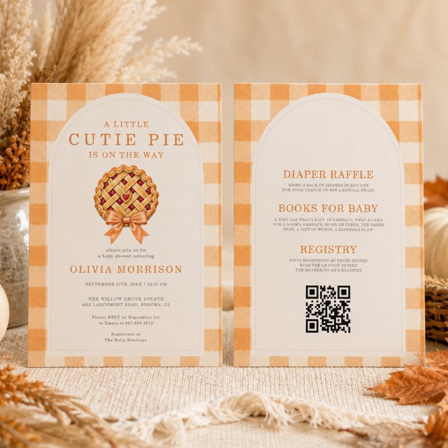 Fall Cutie Pie Bow QR Code Baby Shower Invitation (Creator Uploaded)