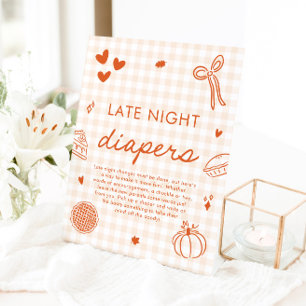 Fall Cutie Pie Late Night Diapers Baby Shower Game Pedestal Sign