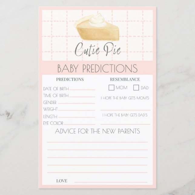 Fall Cutie Pie Pink Baby Shower Prediction Game (Front)