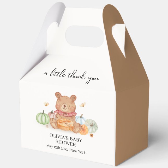 Fall Cutie Pumpkin Pie Teddy Bear Baby Shower  Favour Box (Front)