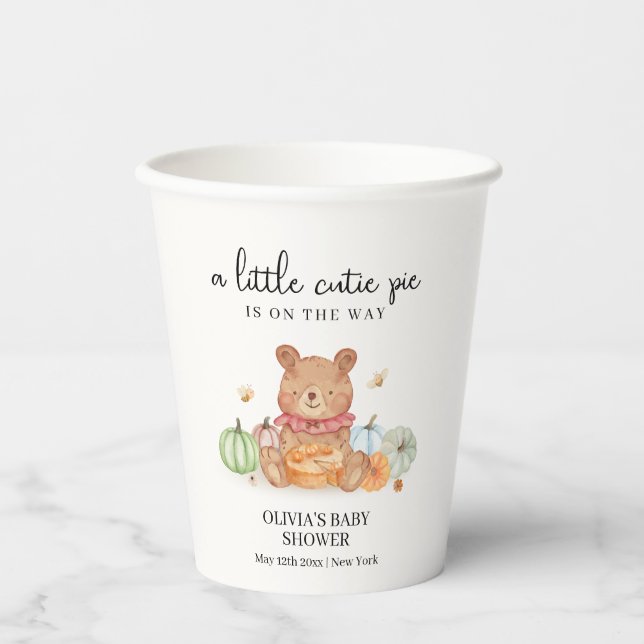 Fall Cutie Pumpkin Pie Teddy Bear Baby Shower  Paper Cups (Front)