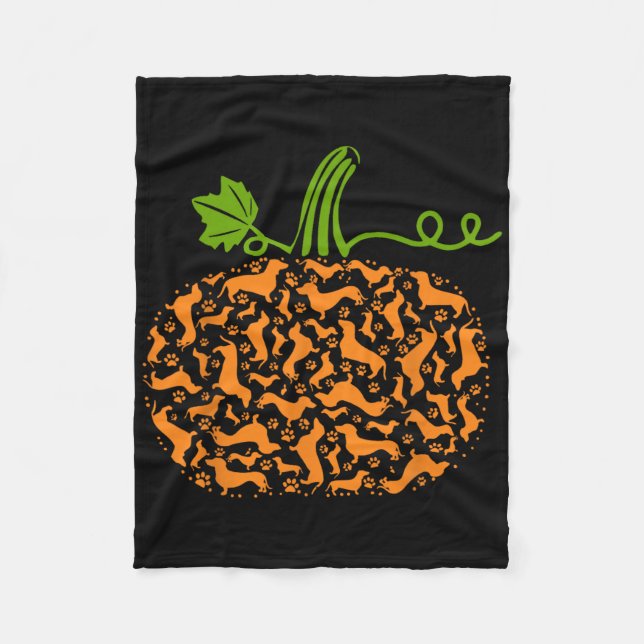 Fall Dachshund Doxin Pumpkin Fun Halloween Dog Lov Fleece Blanket (Front)